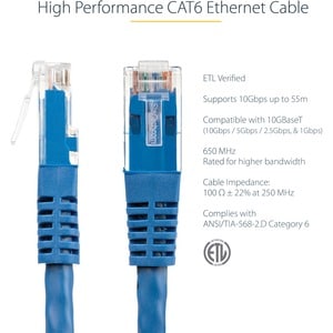 StarTech.com 6ft CAT6 Ethernet Cable - Blue Molded Gigabit - 100W PoE UTP 650MHz - Category 6 Patch Cord UL Certified Wiri