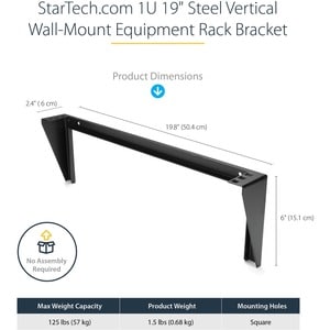 StarTech.com 1U Wall Mount Patch Panel Bracket - 19 in - Steel - Vertical Mounting Bracket for Networking and Data Equipme