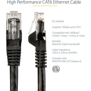 StarTech.com 10m Black Gigabit Snagless RJ45 UTP Cat6 Patch Cable - 10 m Patch Cord - First End: 1 x RJ-45 Network - Male 