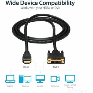 Cable de vídeo StarTech.com - 1,83 m DVI/HDMI - para Dispositivo de Vídeo, TV LCD, Proyector, TV, DVD Player, Decodificado