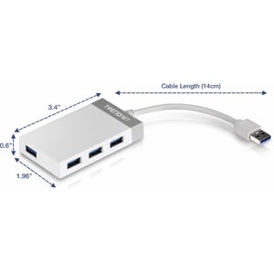 TRENDnet 4-Port USB 3.0 Compact Mini Hub with Built in USB 3.0 Cable, Plug & Play, Compatible with: Linux, Windows, Mac, N
