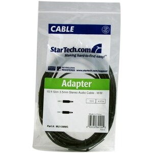 StarTech.com 15 ft Slim 3.5mm Stereo Audio Cable - M/M - First End: 1 x Mini-phone Stereo Audio - Male - Second End: 1 x M