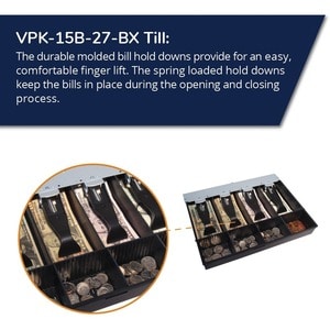 APG Cash Drawer VPK-15B-27-BX Till - 4 Bill x 4 Coin with a fixed bill and coin area - Plastic bill hold-downs, fits Vasar