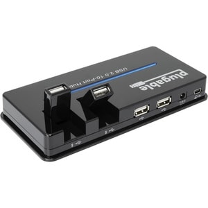 Plugable USB Hub, 10 Port - USB 2.0 with 20W Power Adapter and Two Flip-Up Ports - USB 2.0 Type A - External - 10 USB Port