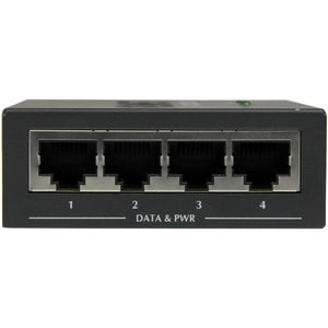 StarTech.com PoE Injector - 52 V DC, 2.31 A Output - 4 Input Port(s) - 4 Output Port(s) - Wall Mountable - Black
