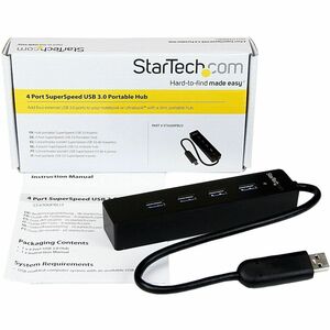 4-Port USB 3.0 Hub with Built-in Cable - SuperSpeed Laptop USB Hub - Portable USB Splitter - Mini USB Hub (ST4300PBU3)