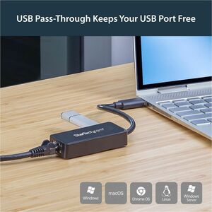 USB 3.0 Ethernet Adapter - USB 3.0 Network Adapter NIC with USB Port - USB to RJ45 - USB Passthrough (USB31000SPTB)