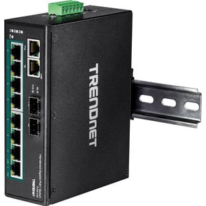 TRENDnet 10-Port Industrial Gigabit PoE+ DIN-Rail Switch, 8 x Gigabit PoE+ Ports, DIN-Rail Mount, 2 x SFP Slots, 240W PoE 