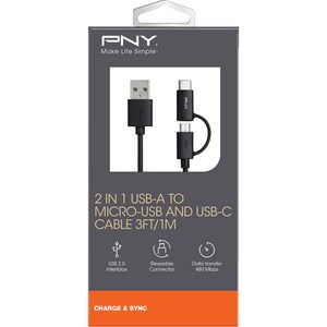 PNY 1 m Data Transfer Cable for Computer, Tablet, Notebook, Charger - 1 - First End: 1 x 4-pin USB 2.0 Type A - Male - Sec