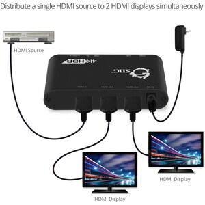 SIIG 1x2 HDMI 2.0 Splitter / Distribution Amplifier with Auto Video Scaling - 4K 60Hz HDR - 600 MHz - 25 MHz to 600 MHz - 