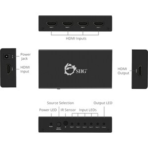 SIIG 5x1 HDMI Switch 4K - Share one UHD 4K HDMI Display between five UHD 4K HDMI sources with IR remote control - LED indi