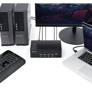 StarTech.com 4-Port Dual Monitor HDMI KVM Switch with Audio & USB 3.0 hub - 4K 30Hz - 4 PC Mac Computer KVM Switch Box for