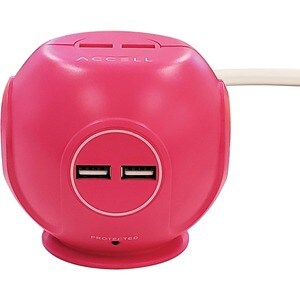 Accell D080B-049P Power Cutie Compact Surge Protector with USB Charging Ports (Pink) - 3 x AC Power, 4 x USB - 1800 VA - 5