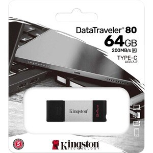 Kingston DataTraveler 80 64 GB USB 3.2 (Gen 1) Type C Flash Drive - 200 MB/s Read Speed