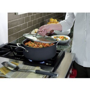 Calphalon Signature Nonstick 5-Qt. Dutch Oven With Cover - - Brushed Stainless Steel Handle, Hard Anodized Aluminum, Tempe