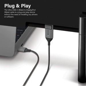 Alogic USB-C (Male) to DisplayPort (Male) Cable - Ultra Series - 4K 60Hz -Space Grey - 2m - 6.56 ft DisplayPort/USB A/V Ca