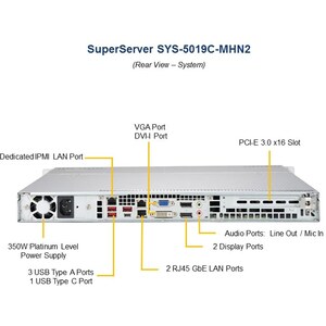 Supermicro SuperServer 5019C-MHN2 Barebone System - 1U Rack-mountable - Socket H4 LGA-1151 - 1 x Processor Support - Intel