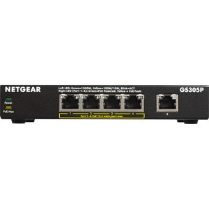 Netgear GS300 GS305P 5 Ports Ethernet Switch - 2 Layer Supported - 67.50 W Power Consumption - 63 W PoE Budget - Twisted P