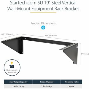 StarTech.com Rack per montaggio a parete 5U - Staffa di montaggio verticale a parete a basso profilo da 19" con dadi e vit