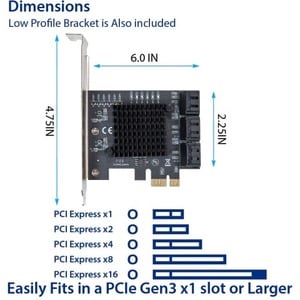 SYBA Multimedia 6 Port SATA III to PCIe 3.0 x1 Non-RAID Expansion Card SY-PEX40166 - Serial ATA/600 - PCI Express 3.0 x1 -