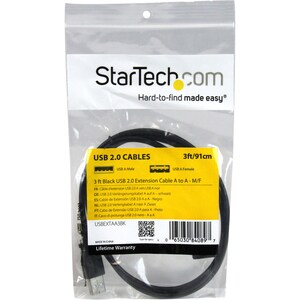 StarTech.com Cavo di prolunga USB 2.0 da 90 cm A ad A - M/F, colore nero - Estremità 1: 1 x Tipo A Maschio USB - Estremità