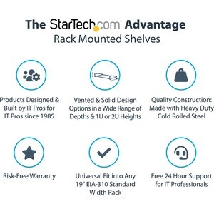 StarTech.com Scaffale cantilever per montaggio a rack 2U - Robusto ripiano per armadio server rack fisso - 56 kg - 56,70 k