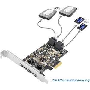 SIIG DP SATA 6Gb/s 4-Port Hybrid PCIe - Serial ATA/600 - PCI Express x2 - Dual-profile - Plug-in Card - RAID Supported - 0