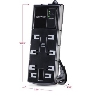 CyberPower CSB808 Essential 8 - Outlet Surge with 1800 J - Clamping Voltage 800V, NEMA 5-15P, Right Angle - 45° Offset, 15