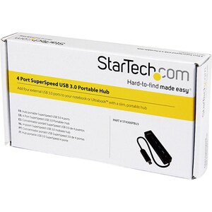 StarTech.com 4 Port USB 3.0 Hub - Built-in Cable - SuperSpeed - Black - USB Splitter - USB Port Expander - USB 3 Hub - 4 T