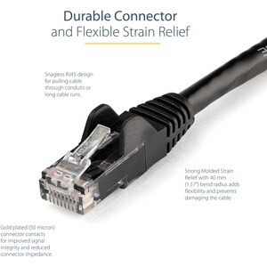 StarTech.com 1m Black Gigabit Snagless RJ45 UTP Cat6 Patch Cable - 1 m Patch Cord - 1m Cat 6 Patch Cable - First End: 1 x 