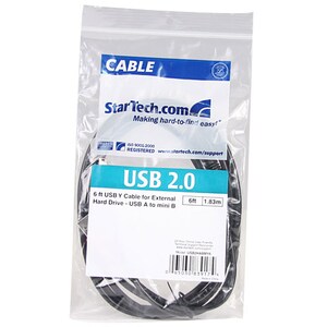 StarTech.com Cable de 1,8m USB 2.0 en Y para Discos Duros Externos - Cable Mini B a 2x USB A - Extremo prinicpal: 2 x 4-cl