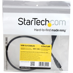 StarTech.com 0.5m (1.5ft) Black SuperSpeed USB 3.0 Cable A to Micro B - M/M - First End: 1 x 9-pin USB 3.0 Type A - Male -