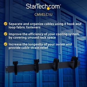 StarTech.com Cable Management Panel with Hook and Loop Strips for Server Racks - 4-Loop Cable Organizer - 1U - Cable Manag