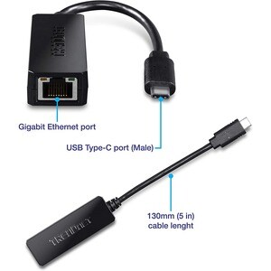 TRENDnet USB Type-C to Gigabit Ethernet LAN Wired Network Adapter for Windows & Mac; Compatible with Windows 10; and Mac O