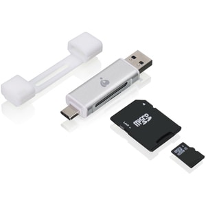 IOGEAR USB-C Duo Mobile Device Card Reader/Writer - 2-in-1 - SD, SDHC, SDXC, microSD, microSDHC, microSDXC, MultiMediaCard