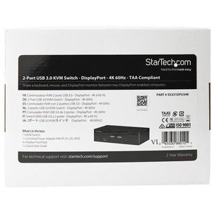 2 Port DisplayPort KVM Switch - 4K 60Hz - Single Display - Dual Port UHD DP 1.2 USB KVM Switch with Integrated USB 3.0 Hub