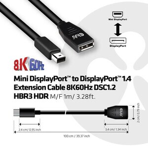Club 3D DisplayPort/Mini DisplayPort Extension Audio/Video Cable - 3.28 ft DisplayPort/Mini DisplayPort A/V Cable for Audi