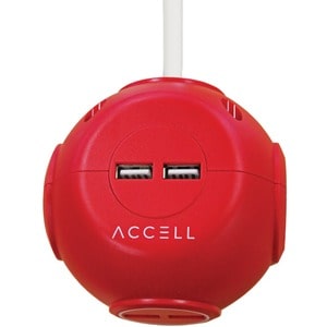 Accell Power Cutie - Compact surge protector with 3 540J surge protected AC outlets and 4 USB-A charging ports, 6ft cord, 
