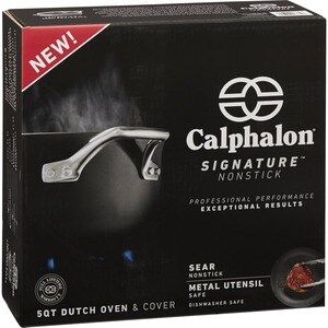Calphalon Signature Nonstick 5-Qt. Dutch Oven With Cover - - Brushed Stainless Steel Handle, Hard Anodized Aluminum, Tempe