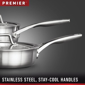 Calphalon Premier Stainless Steel 5-Qt. Saute Pan - - Stainless Steel, Aluminum, Tempered Glass Lid - Cooking, Sauteing, B