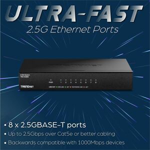TRENDnet 8-Port Unmanaged 2.5G Switch, 8 x 2.5GBASE-T Ports, 40Gbps Switching Capacity, Backwards Compatible with 10-100-1