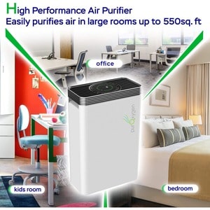 PURO²XYGEN P500 - Hepa Air Purifier for Home with UV Light Sanitizer & Ionizer, Up to 550 sq ft Large Room Air Purifier, 6