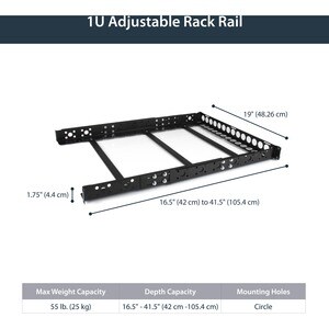 StarTech.com 1U Fixed 19" Adjustable Depth Universal Server Rack Rails - 25 kg Load Capacity