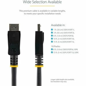 Cable de 1.8m Certificado DisplayPort™ 1.2 4k con Cierre de Seguridad - 2x Macho DP - Extremo Secundario: 1 x 20-pin Displ