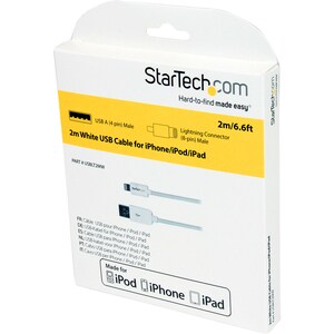StarTech.com 2m (6ft) Long White Apple® 8-pin Lightning Connector to USB Cable for iPhone / iPod / iPad - First End: 1 x T
