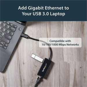 StarTech.com USB 3.0 to Gigabit Ethernet Adapter NIC w/ USB Port (Black) - USB 3.0 NIC - 10/100/1000 Mbps USB 3.0 LAN Adap