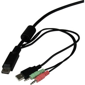 2 Port USB DisplayPort Cable KVM Switch with Audio and Remote Switch - USB Powered KVM with DisplayPort - Dual Port Displa
