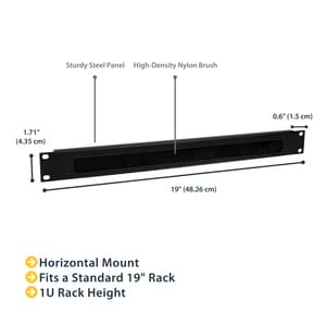 StarTech.com 1U Brush Strip Horizontal Server Rack Cable Management Panel - 1U Height - 19" Width - Steel