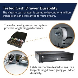 APG Cash Drawer Vasario 1616 Cash Drawer - 4 Bill - 8 Coin - 2 Media Slot - Stainless Steel, Plastic - Black - 109.2 mm He