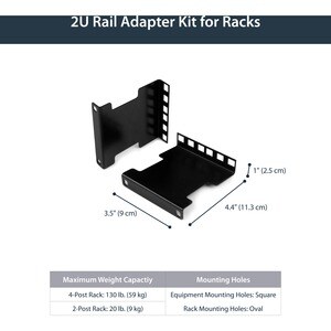 StarTech.com Mounting Adapter Kit for Network Equipment, Server - Black - TAA Compliant - 58.97 kg Load Capacity